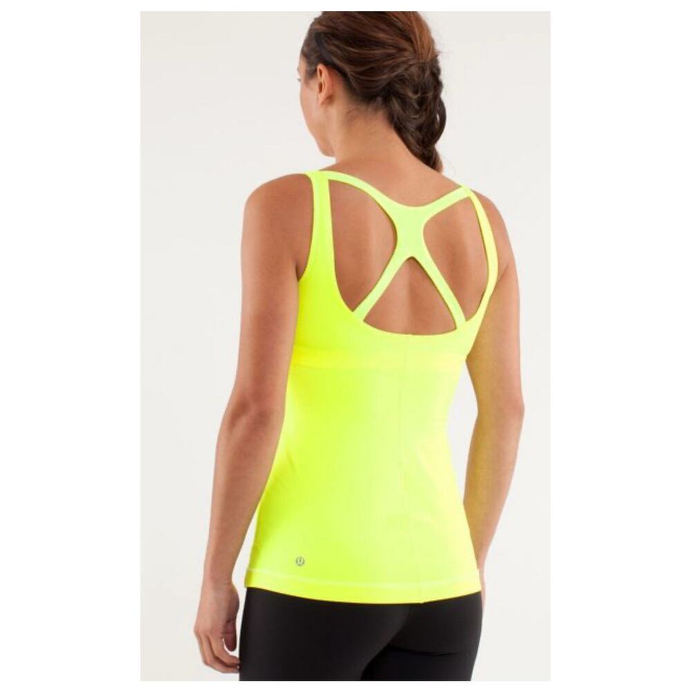 Lululemon Optimal Tank Top Size 6 Neon Yellow Built In Bra Yoga Running Top 1337